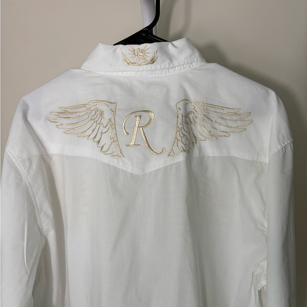 Vintage Y2K Elegant White and Gold Men's Dress Shirt Embroidered Party XXL - Picture 4 of 13